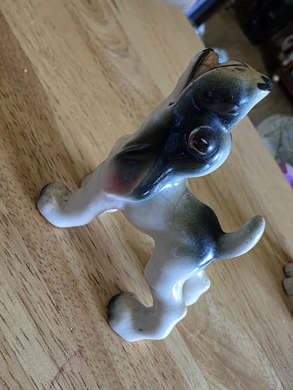 Vintage Ceramic Dog Figurine in Black and White